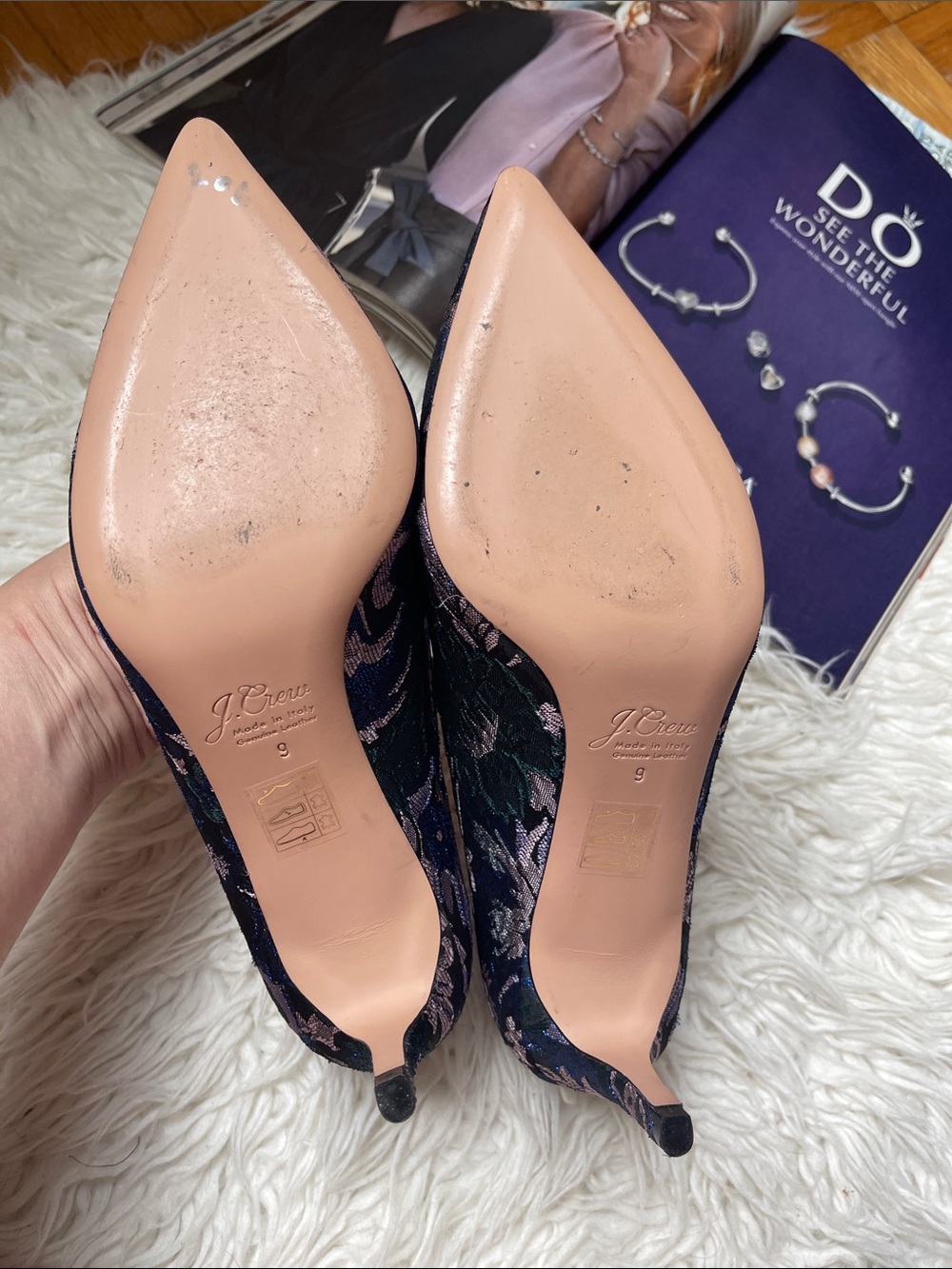 J. Crew Colette Jacquard Embellished Pumps Navy Floral Jacquard Pointed-T - Picture 9 of 12